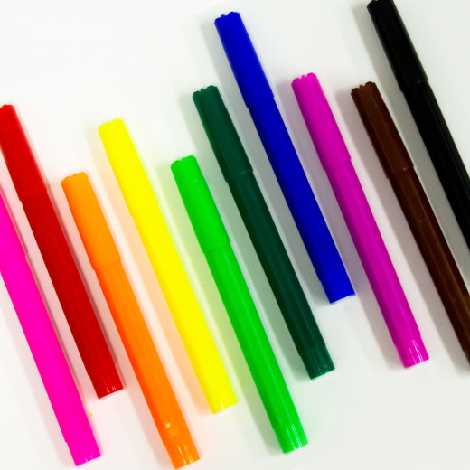 أقلام10 ألوان كلاسيكية بخط عريض جامبو قابلة للغسل من بازيك