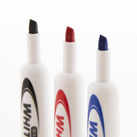 Bazic Chisel Tip Dry Erase Marker With Eraser , 3 Assorted Color