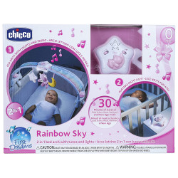 Chicco First Dreams 2-in-1 Rainbow Sky Bed Arch Mobile, Rosa