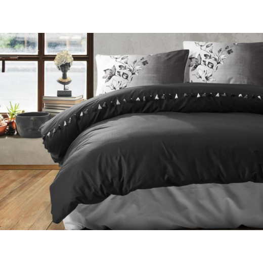 Nova home daren duvet cover ranforce set with tassels black king size 100% cotton