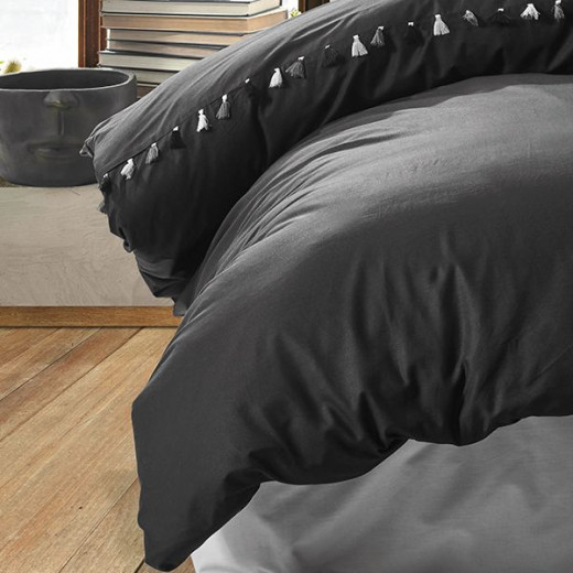 Nova home daren duvet cover ranforce set with tassels black king size 100% cotton