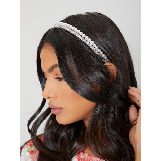 Headband Faux Pearl & Rhinestone Decor