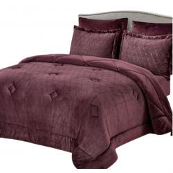 Nova home landers 3d embossed velvet flannel winter comforter set burgundy twin size