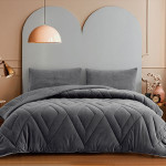 Nova home essentials velvet flannel to sherpa winter comforter grey king