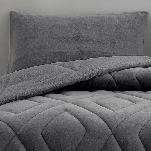 Nova home essentials velvet flannel to sherpa winter comforter grey single/twin