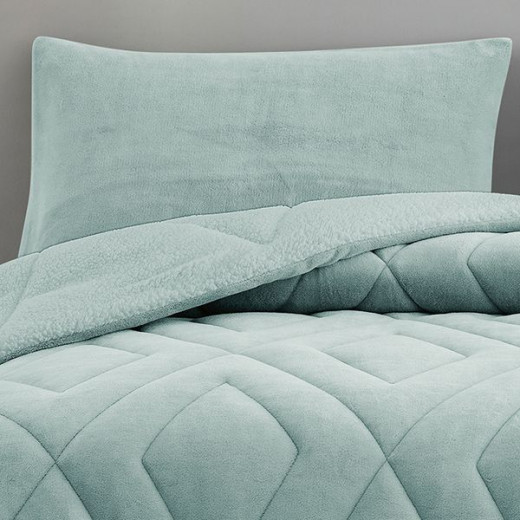 Nova home essentials velvet flannel to sherpa winter comforter mint green king