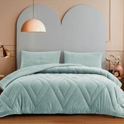 Nova home essentials velvet flannel to sherpa winter comforter mint green king