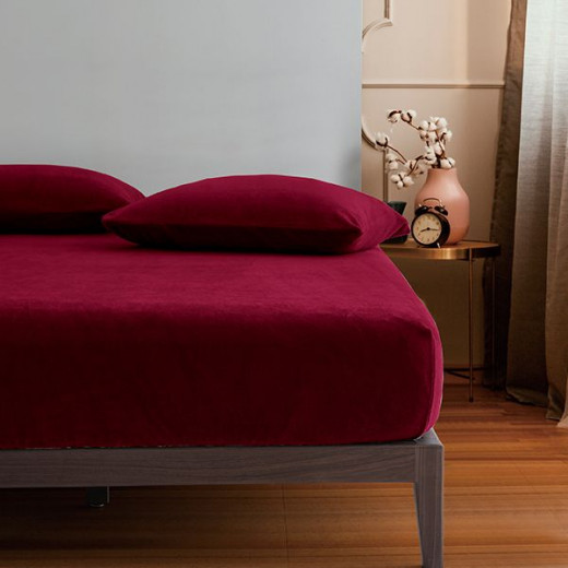 Nova home warm fit winter microfleece fitted sheet set, burgundy, twin size