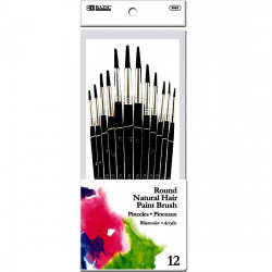 Bazic Round Natural Hair Paint Brush 12 Pack