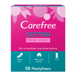 Carefree Panty Liners, Cotton, Unscented, Pack of 56