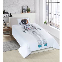 Nova Home Astronaut Design Duvet Cover Set, Cotton, 200 Thread Count, White Color, Twin Size