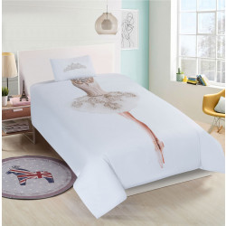 Nova Home Ballerina Design Duvet Cover Set, Cotton, 200 Thread Count, White Color, Twin Size