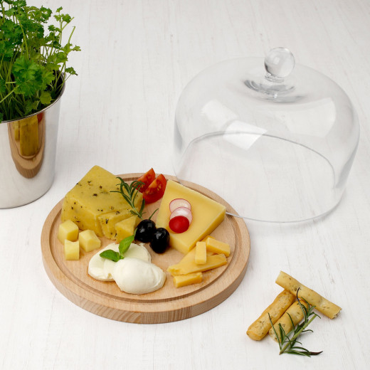 Fackelmann Cheese Cover, Nature Beech, Glass Cover