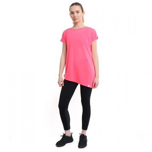 RB Women's Side High-Low T-Shirt, Large Size, Pink Color