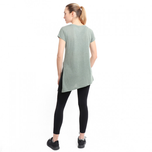 RB Women's Side High-Low T-Shirt, Medium Size, Green Color