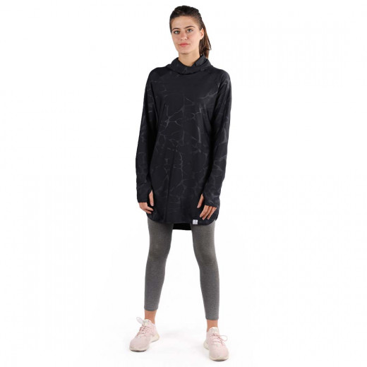 RB Women's Mid-length Running Hoodie, Small Size, Marble Black Color