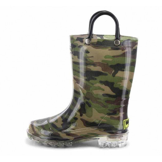Western Chief Kids Camo Lighted Rain Boots, Green Color, Size 31