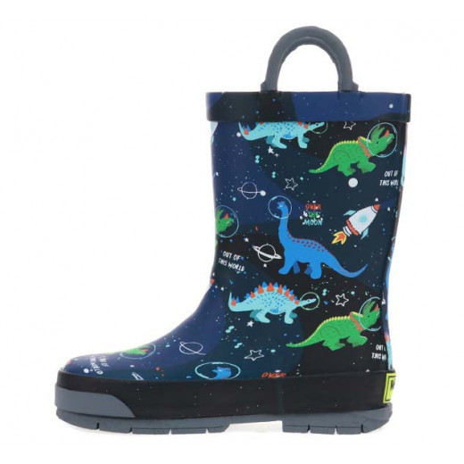 Western Chief Kids Space Dinosaurs Rain Boot, Navy Color, Size 23