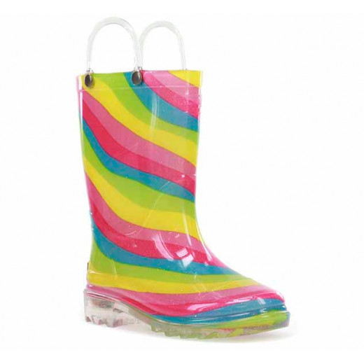 Western Chief Kids Rainbow Lighted Rain Boot, Multi Color, Size 20
