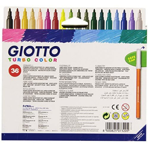 Giotto Turbo Color Fibre Pens, 36 Colours