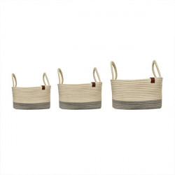 Weva vital cotton storage basket with handle set ,100% cotton , 3 pcs , ivory & grey