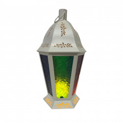 Ramadan Lantern Decoration, White And Assorted Glass Colors, 29 Cm