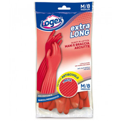 Logex Extra Long Household Gloves, Medium Size, Red Color