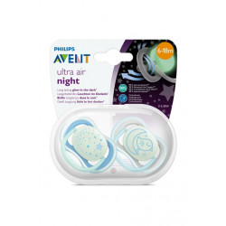 Philips Avent Ultra Air Nighttime Pacifier, 6-18 months, blue, 2 pack