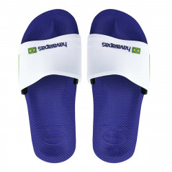 Havaianas Slide Brasil Flip Flop, Marine Blue And White Color