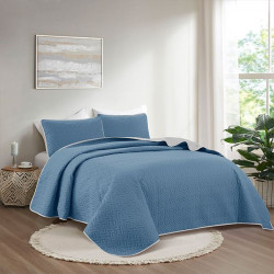 Nova home cross double face bedspread set, blue and silver color, twin size, 3 pieces