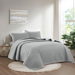 Nova home cross double face bedspread set, grey and silver color, twin size, 3 pieces