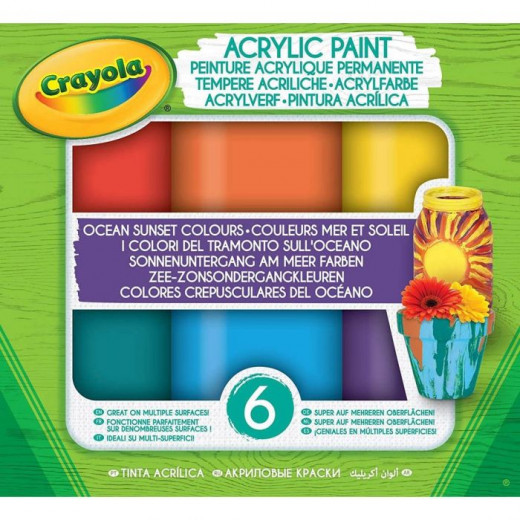 Crayola Acrylic Paint Ocean Sunset Shades, 6 Pieces