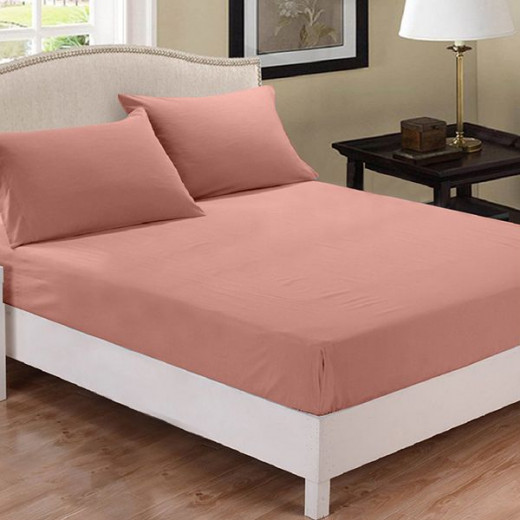 Fieldcrest plain fitted sheet set, cotton, old rose color, king size, 3 pieces