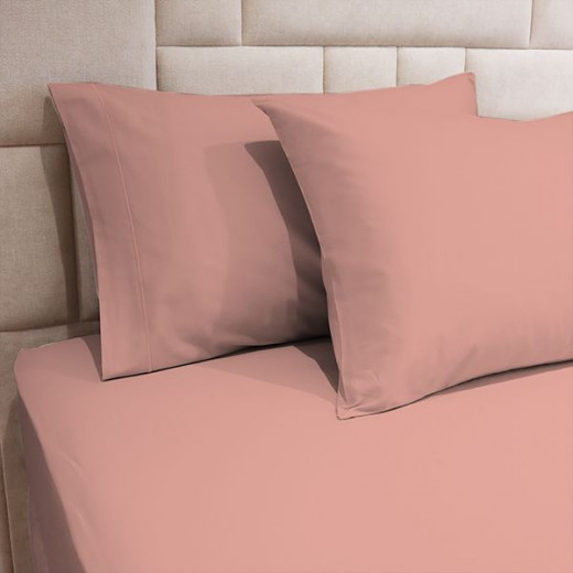 Fieldcrest plain fitted sheet set, cotton, old rose color, queen size, 3 pieces