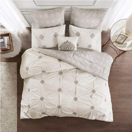 Nova home malia embroidered comforter set, ivory color, king size, 7 pieces