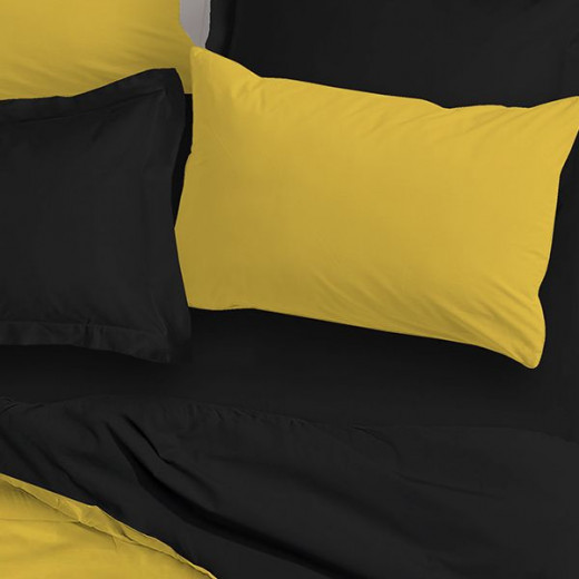 Nova home plain comforter set, yellow and black color, king size, 6 pieces