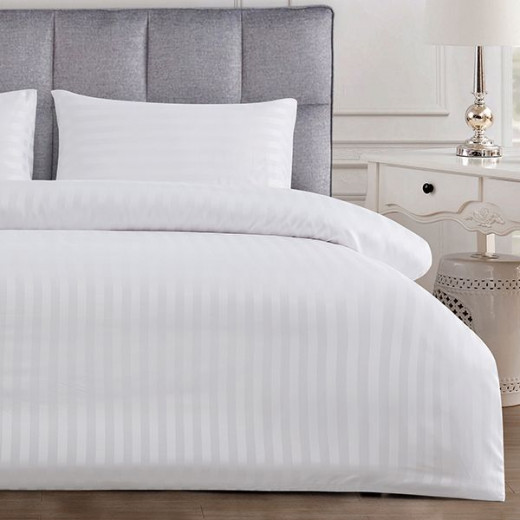 Nova Home UltraStripe Hotel Style Duvet Cover Set, Twin Size, White Color