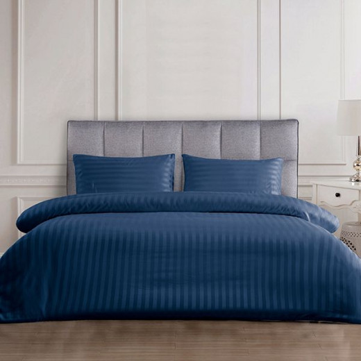 Nova Home UltraStripe Hotel Style Duvet Cover Set, Queen Size, Navy Color