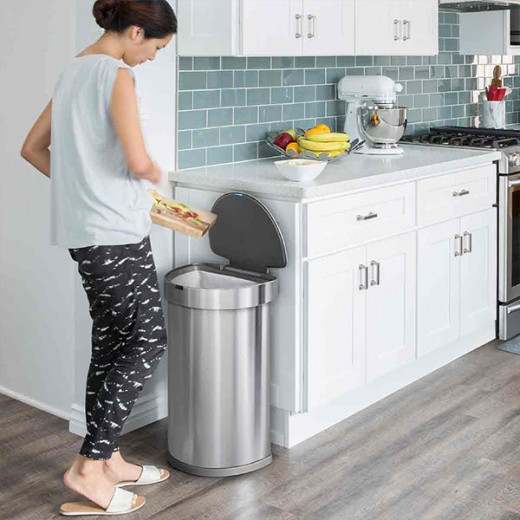 Simplehuman Sensor Trash Bin Semi Round, Stainless Steel, Brushed, 45 Liter