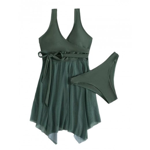 Contrast Swim Dress With Panty, Green Color, 2 Pieces