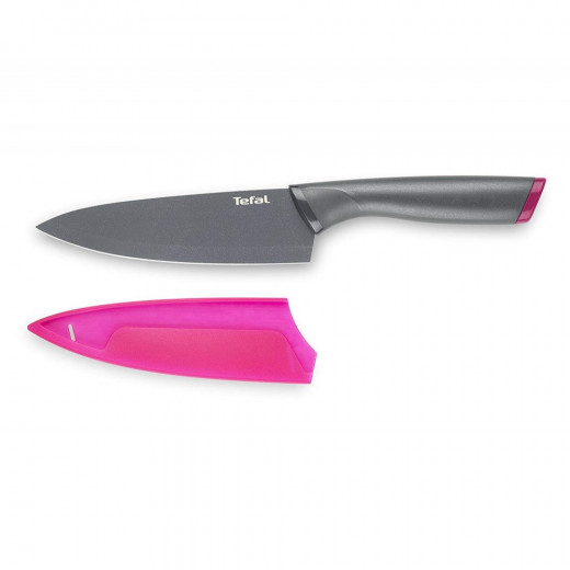 Tefal Stainless Steel Chef Knife With Cover, Pink Color, 15 Cm