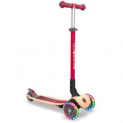 Globber Primo Foldable Wood Scooter with Lights, Red Color