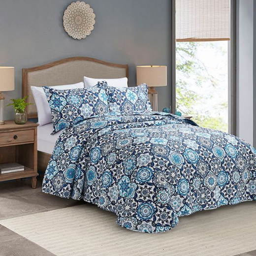 Nova Bed Spread 4 Pieces Set Brooke, Blue Color