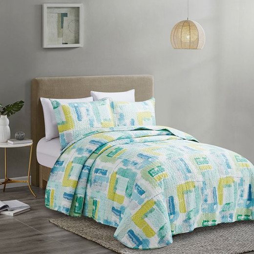 Nova Bed Spread 4 Pieces Set Hash, Green and Blue Color