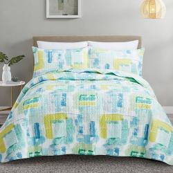 Nova Bed Spread 4 Pieces Set Hash, Green and Blue Color