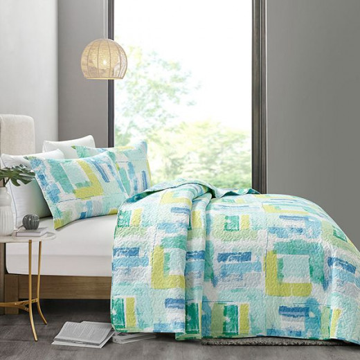 Nova Bed Spread 4 Pieces Set Hash, Green and Blue Color