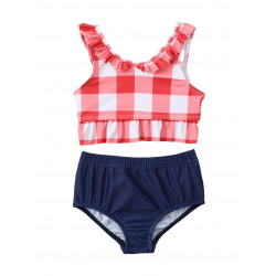 Baby Girl Bikini Swimsuit, Plaid Frill Trim