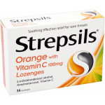 Strepsils Orange & Vitamin C Lozenges, 36 Pieces