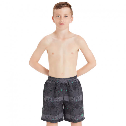 Zoggs Boys Swimming Short, Kraken Design, Black And Grey Color