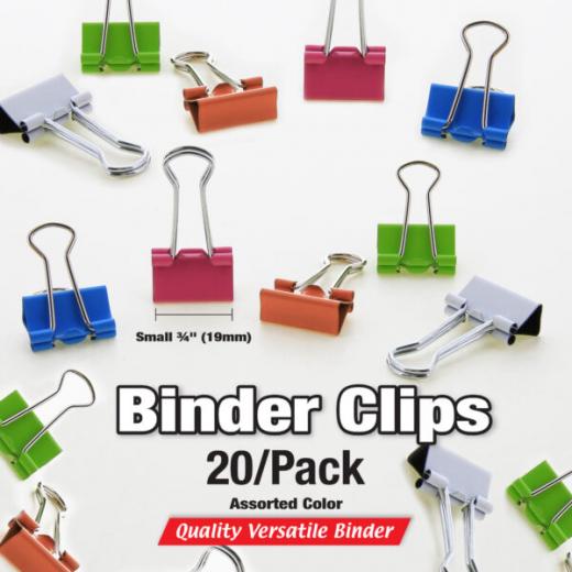 Bazic Binder Clip, Assorted Color, 20 Pieces